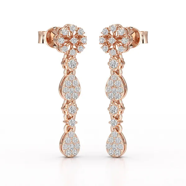 0.65 CT Lab Diamond Flower Dangle Drop Earring