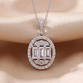 1.65 CT Round & Baguette Diamond Oval Halo Chain Necklace