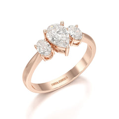 1.25 CT Three Stone Pear Oval Cut Lab Diamond Ring