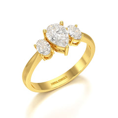 1.25 CT Three Stone Pear Oval Cut Lab Diamond Ring