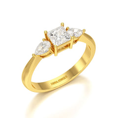 1.25 CT Three Stone Princess Pear Cut Lab Diamond Ring