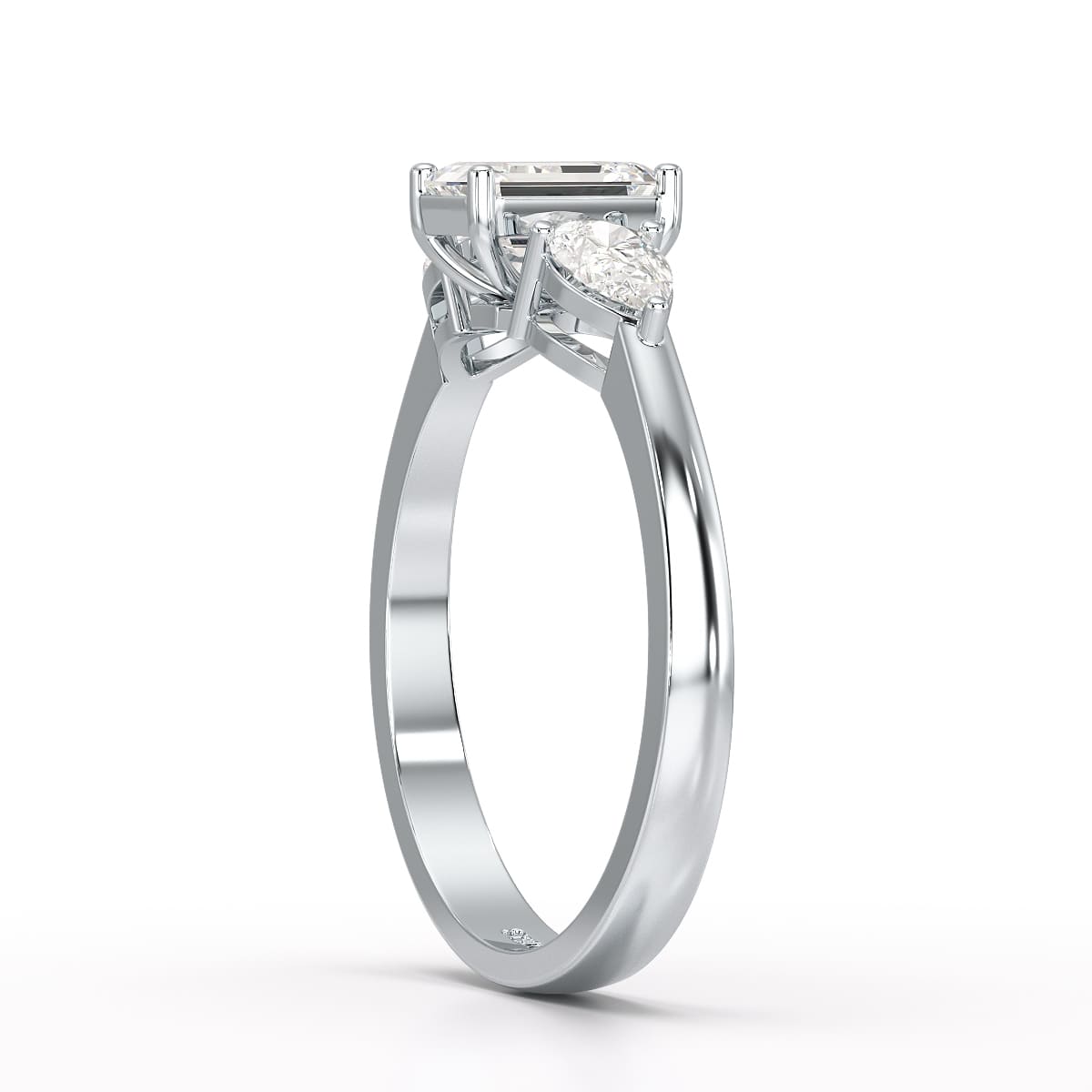 1.2 CT Three Stone Emerald Pear Cut Lab Diamond Ring