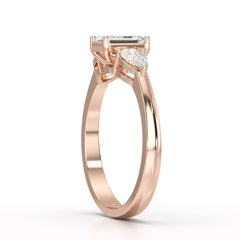 1.2 CT Three Stone Emerald Pear Cut Lab Diamond Ring