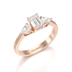 1.2 CT Three Stone Emerald Pear Cut Lab Diamond Ring