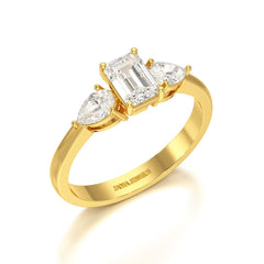 1.2 CT Three Stone Emerald Pear Cut Lab Diamond Ring