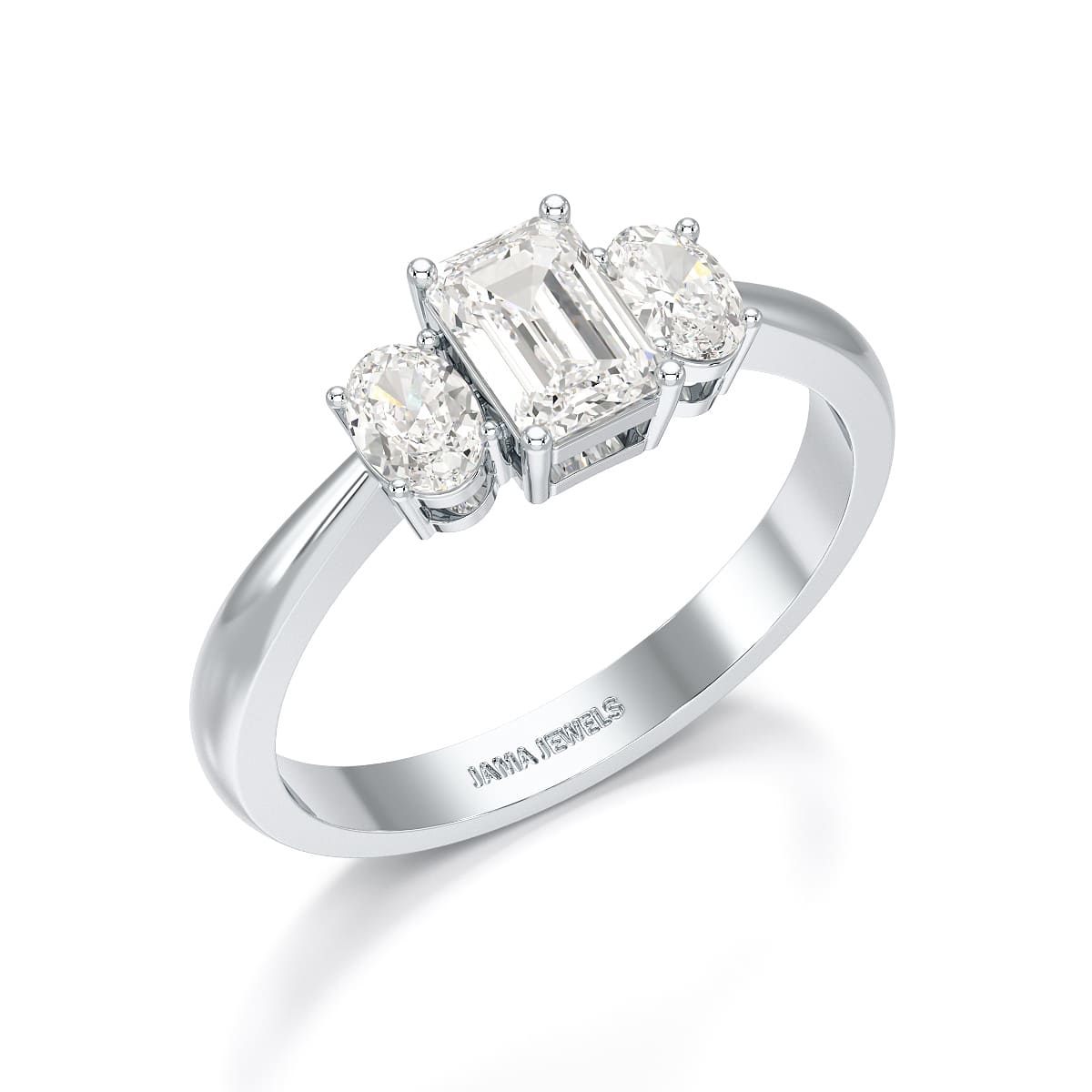 1.3 CT Three Stone Emerald Oval Cut Lab Diamond Ring