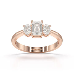 1.3 CT Three Stone Emerald Oval Cut Lab Diamond Ring