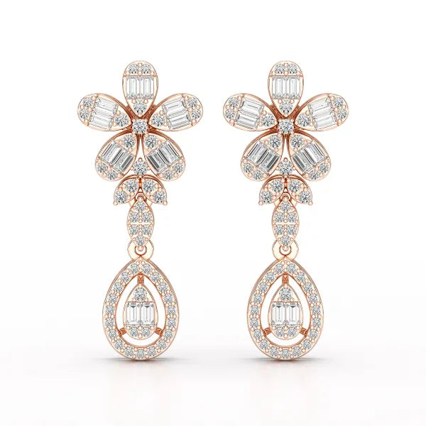 1.4 CT Baguette Cut Lab Diamond Dangle Drop Earring