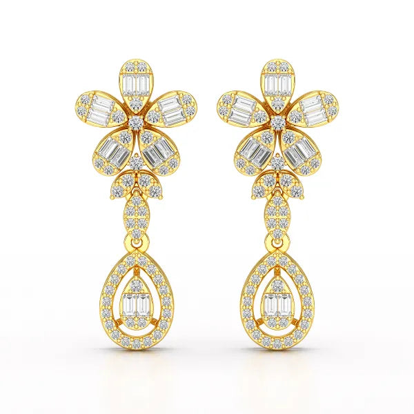 1.4 CT Baguette Cut Lab Diamond Dangle Drop Earring