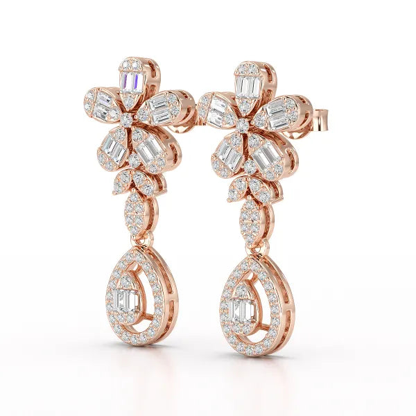 1.4 CT Baguette Cut Lab Diamond Dangle Drop Earring