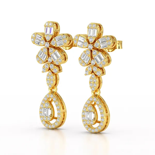 1.4 CT Baguette Cut Lab Diamond Dangle Drop Earring