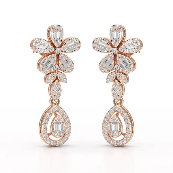 1.4 CT Baguette Cut Lab Diamond Dangle Drop Earring