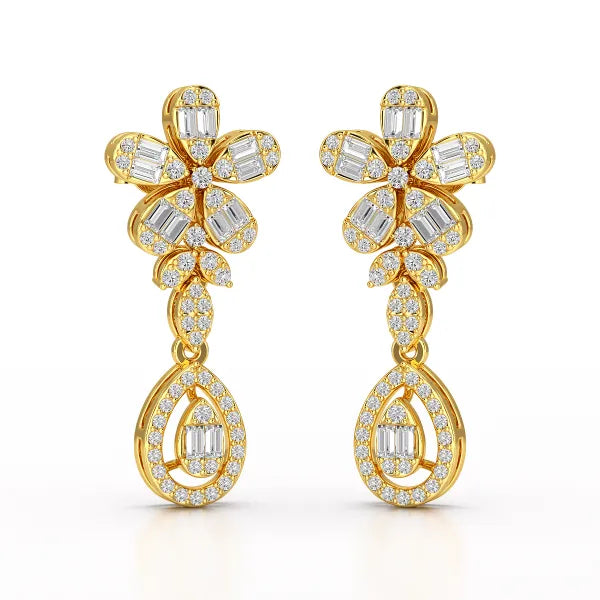 1.4 CT Baguette Cut Lab Diamond Dangle Drop Earring