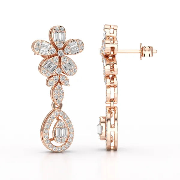 1.4 CT Baguette Cut Lab Diamond Dangle Drop Earring