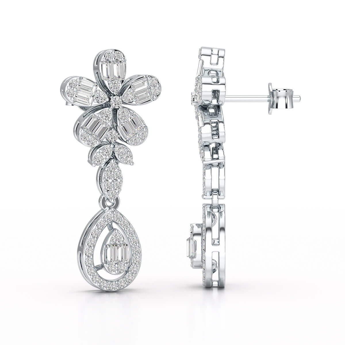 1.4 CT Baguette Cut Lab Diamond Dangle Drop Earring