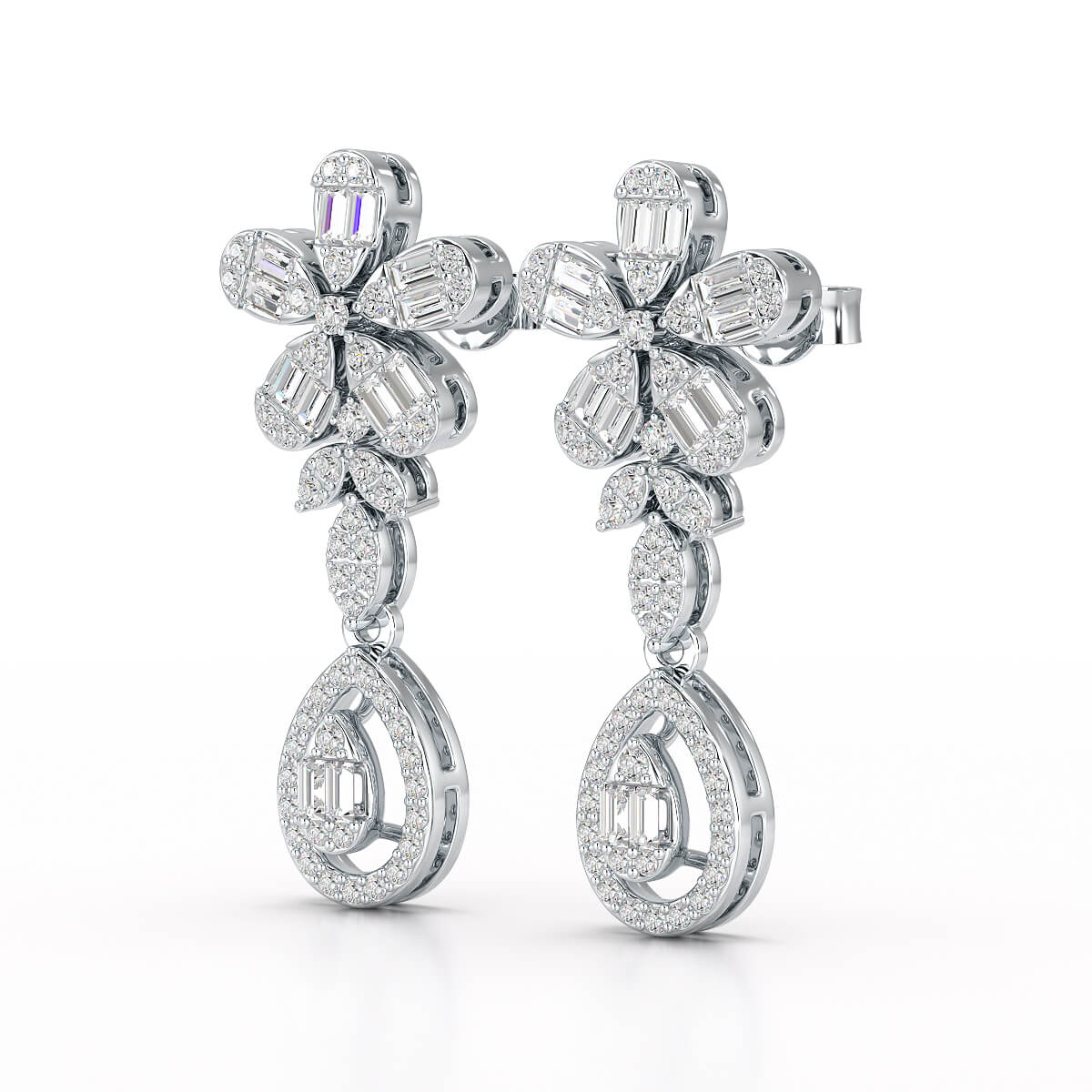 1.4 CT Baguette Cut Lab Diamond Dangle Drop Earring