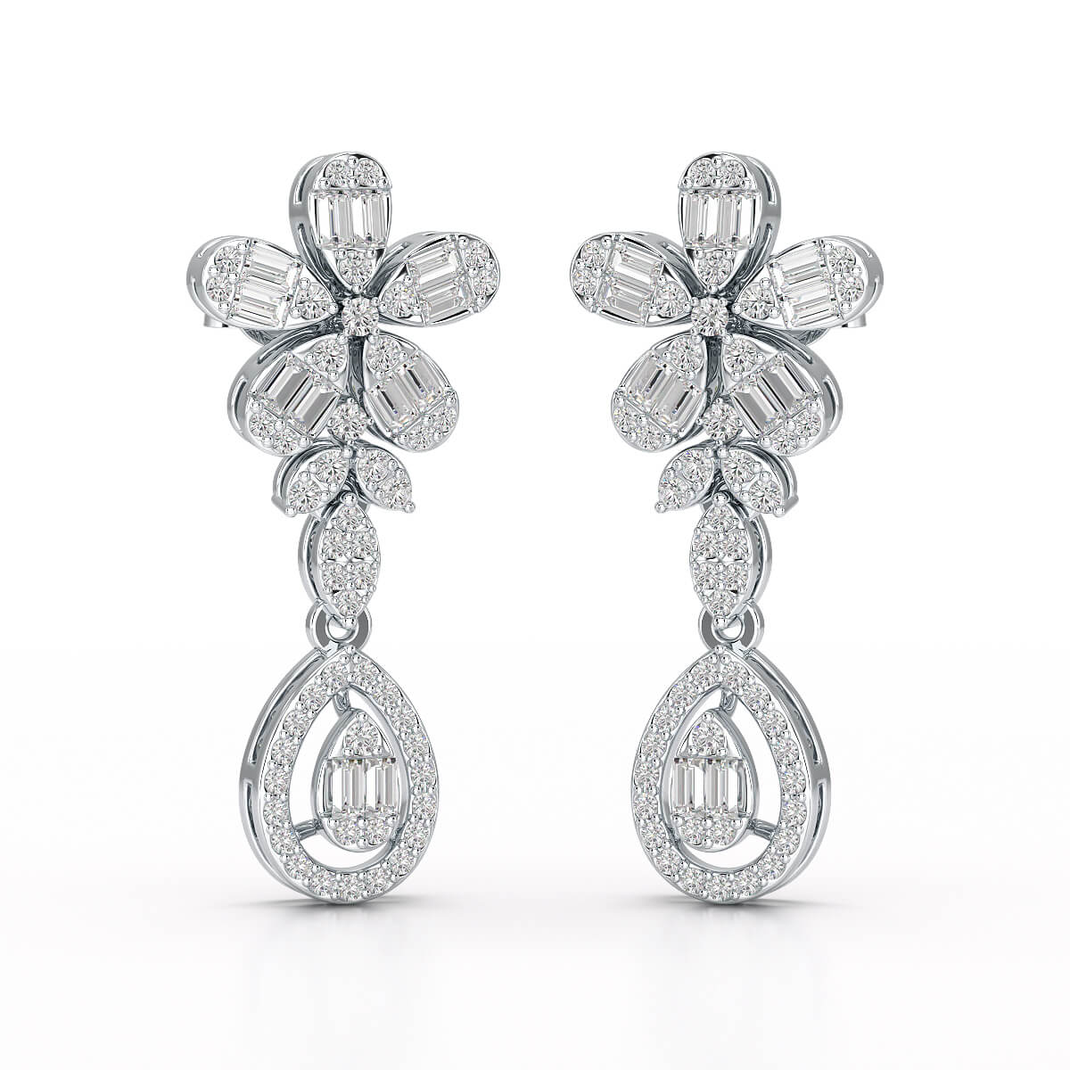 1.4 CT Baguette Cut Lab Diamond Dangle Drop Earring