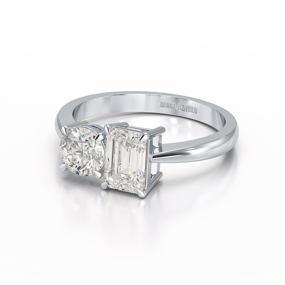 1.6 CT Emerald and Round Lab Diamond Ring