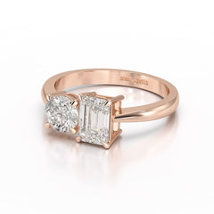 1.6 CT Emerald and Round Lab Diamond Ring