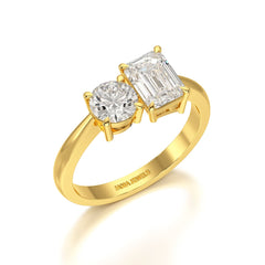 1.6 CT Emerald and Round Lab Diamond Ring