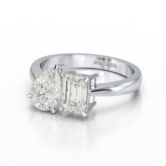 1.8 CT Emerald and Pear Lab diamond Ring