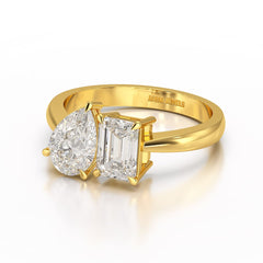 1.8 CT Emerald and Pear Lab diamond Ring