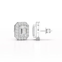 2.51 CT Lab Diamond Halo Emerald Stud Earrings