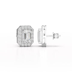 2.51 CT Lab Diamond Halo Emerald Stud Earrings