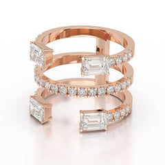 2.83 CT Three Layer Emerald Cut Lab Diamond Ring
