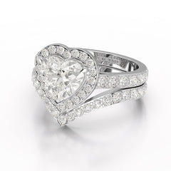 2.85 CT Lab Diamond Heart Shaped Halo Ring