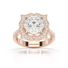 3.65 CT Lab Diamond Halo Round Cut Flower Ring