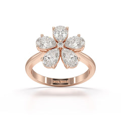 3.8 CT Pear Cut Lab Diamond Flower Shape Ring