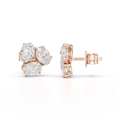3 CT Lab Diamond Oval Cut Three Stone Earrings