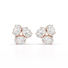 3 CT Lab Diamond Oval Cut Three Stone Earrings
