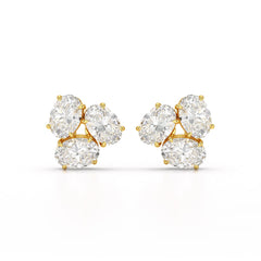 3 CT Lab Diamond Oval Cut Three Stone Earrings