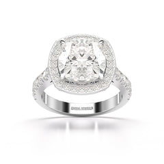 5.74 CT Lab Diamond Cushion Cut Halo Ring