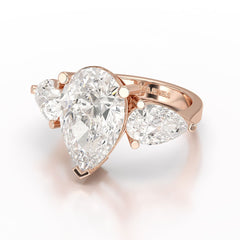 6.82 CT Lab Diamond Pear Cut Three Stone Ring