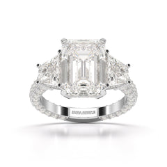 7.49 CT Three Stone Emerald Cut Lab Diamond Ring
