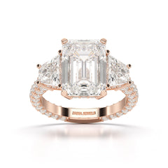 7.49 CT Three Stone Emerald Cut Lab Diamond Ring