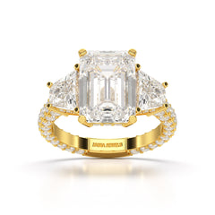 7.49 CT Three Stone Emerald Cut Lab Diamond Ring