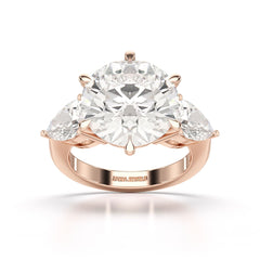 9.13 CT Lab Diamond Round and Pear Cut Three Stone Ring