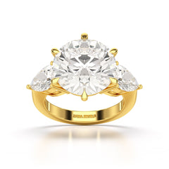 9.13 CT Lab Diamond Round and Pear Cut Three Stone Ring