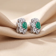 5.20 CT Round Emerald Diamond Flower Halo Earrings