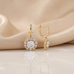 3.14 CT Round Halo Drop Earrings