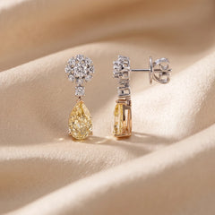 3.72 CT Yellow Pear Halo Drop Earrings