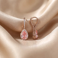 4.87 CT Pink Pear Halo Drop Earrings