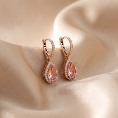 4.87 CT Pink Pear Halo Drop Earrings