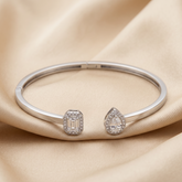 1.22 CT Emerald-cut & Pear Diamond Halo Open Bangle Bracelet