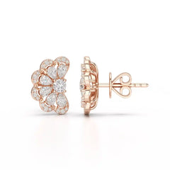 1.05 CT Flower Shape Stud Earring with Pear & Round cut Lab Diamonds