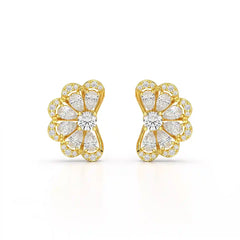 1.05 CT Flower Shape Stud Earring with Pear & Round cut Lab Diamonds
